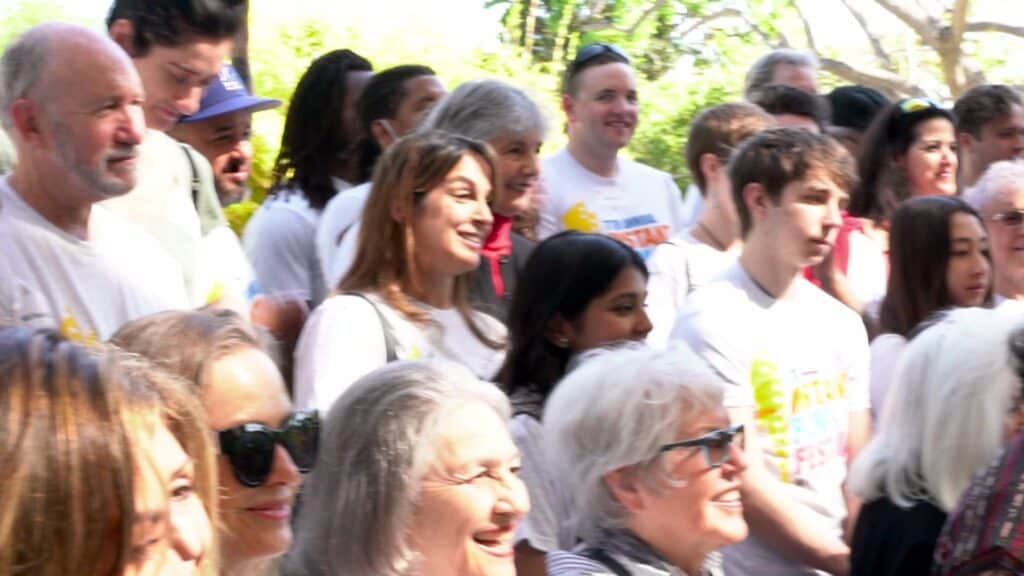 A group of people in a crowd.